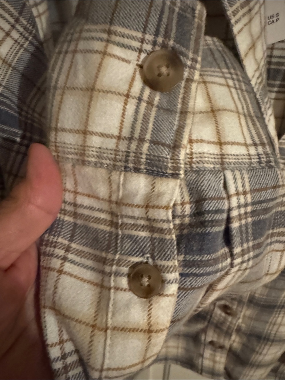 American Eagle Outfitters Cream, Blue & Brown Plaid Button-Down Shirt - Picture 5 of 5